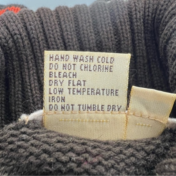 Vintage Preppy Cabincore Cotton Turtleneck Sweater Brown Navy Rust Geometric | S - Picture 9 of 9